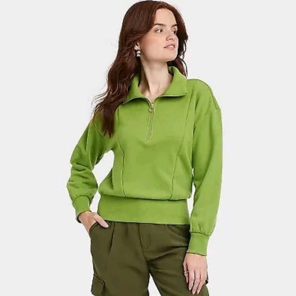 Women's Quarter Zip Sweatshirt - A New Day Green XL - Picture 3 of 7